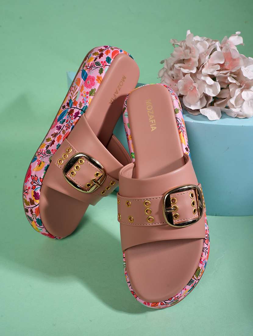 women printed slip on wedges