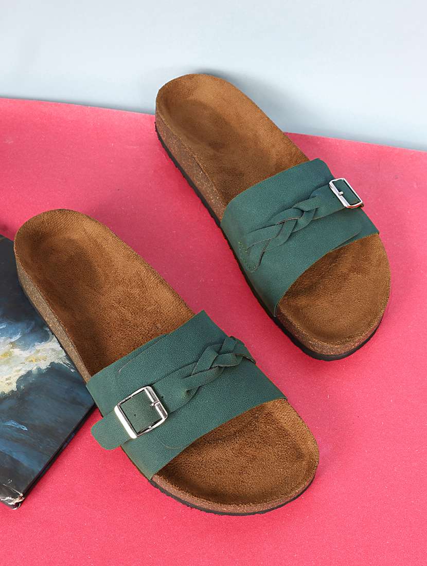women solid slip on flat sandal