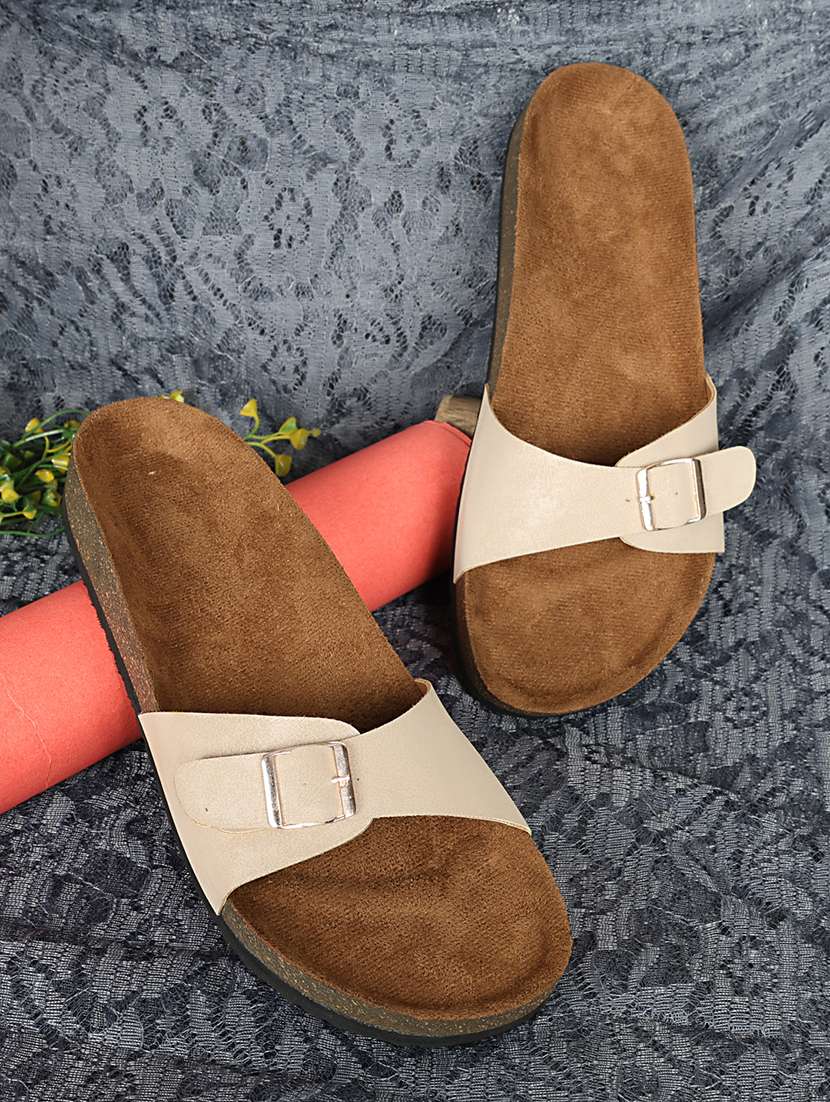 women solid slip on flat sandal