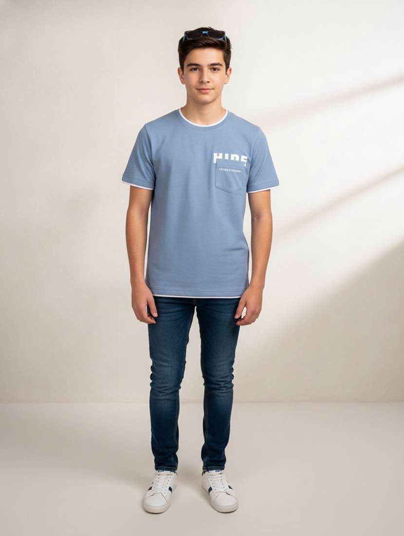 blue cotton blend tshirt