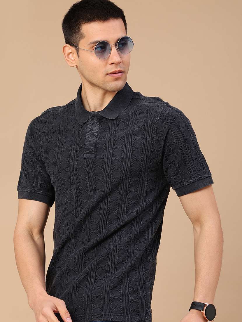 men self design short sleeve regular fit polo t-shirt