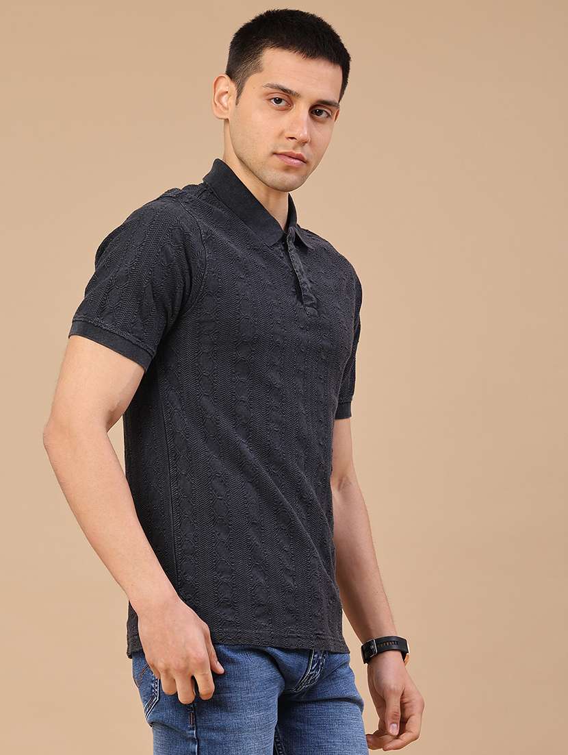 Men Self Design Short Sleeve Regular Fit Polo T-shirt - 22341602 -  Standard Image - 3