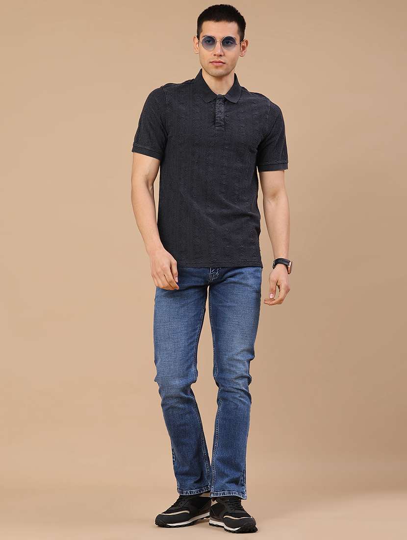 Men Self Design Short Sleeve Regular Fit Polo T-shirt - 22341602 -  Standard Image - 5