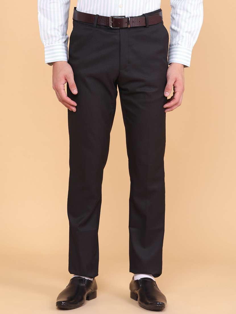 men solid mid rise flat front formal trouser
