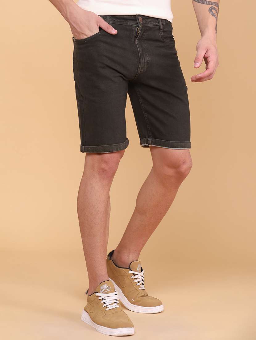 men solid mid rise regular fit deim shorts - 22341675 -  Standard Image - 3