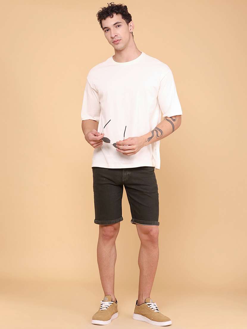 men solid mid rise regular fit deim shorts - 22341675 -  Standard Image - 5