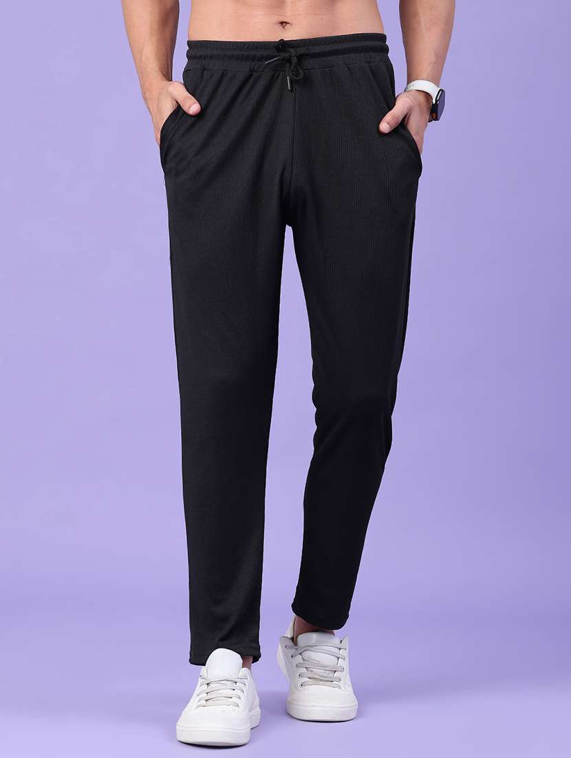 men solid mid rise full length track pant