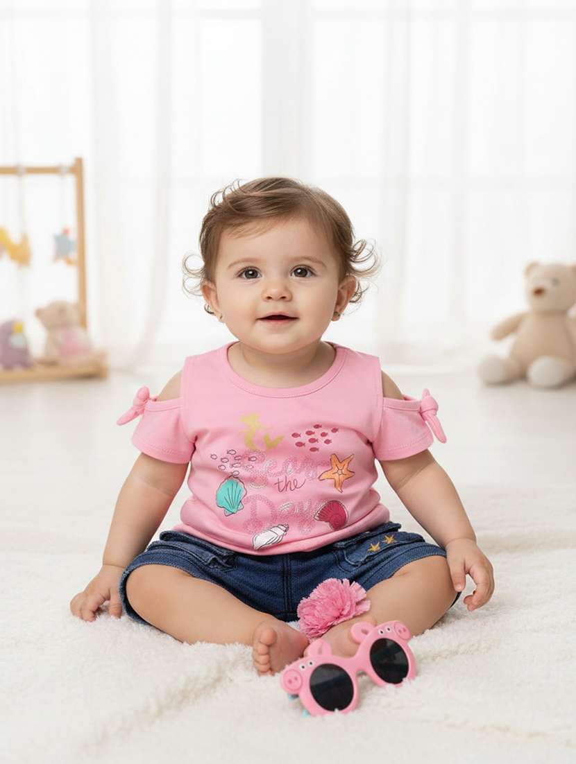pink cotton combo infant twin set