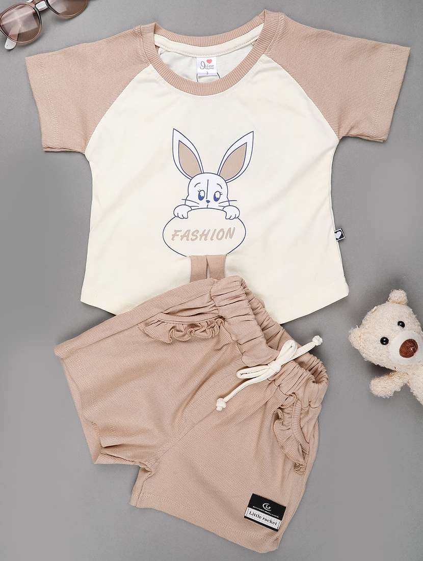 beige cotton combo infant twin set