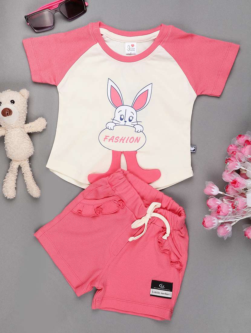 pink cotton combo infant twin set