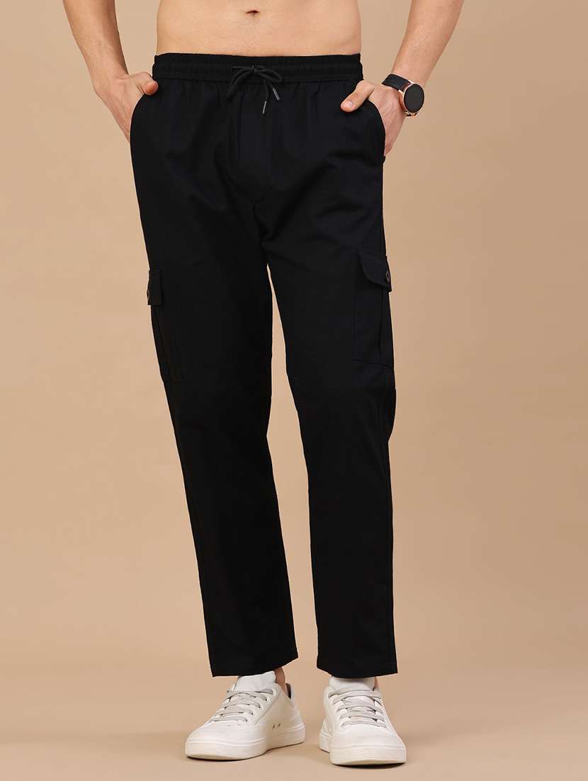 men solid mid rise regular fit cargo 