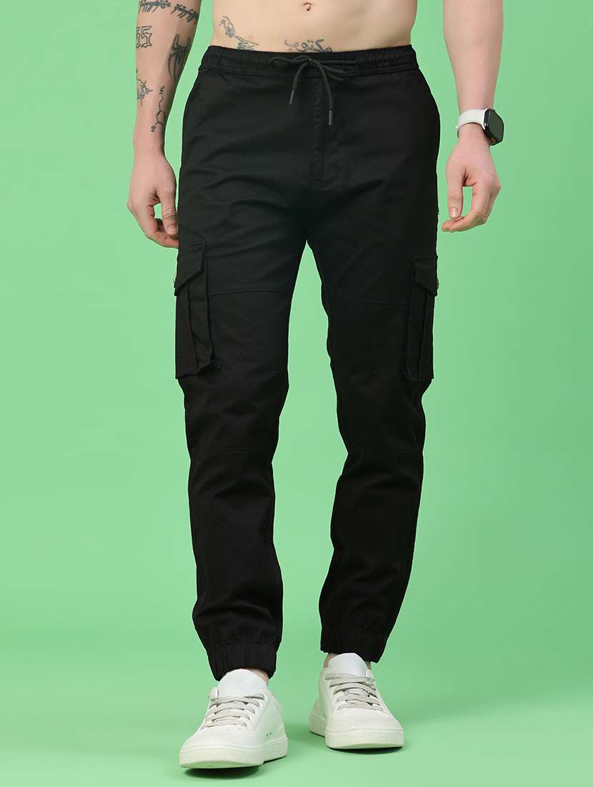 men solid mid rise regular fit jogger