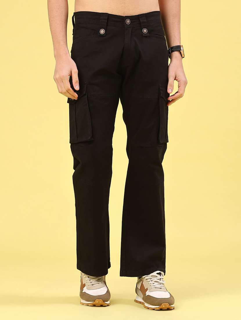 men solid mid rise regular fit cargo 