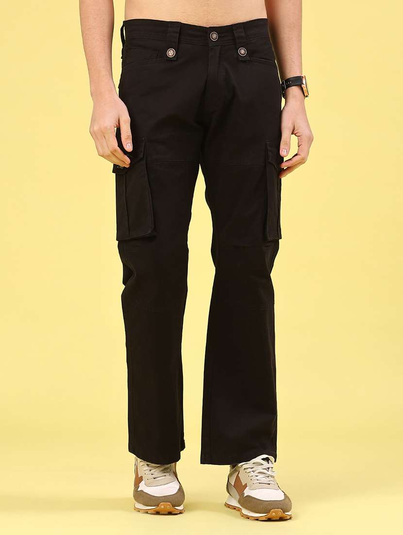 men solid mid rise regular fit cargo 