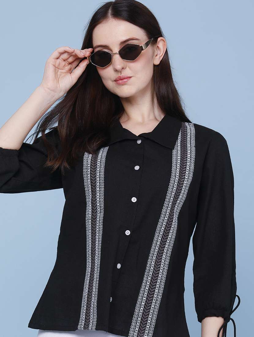 women embroidered collared regular shirt