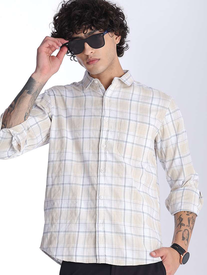 men checkered long sleeve regular fit casual shirt