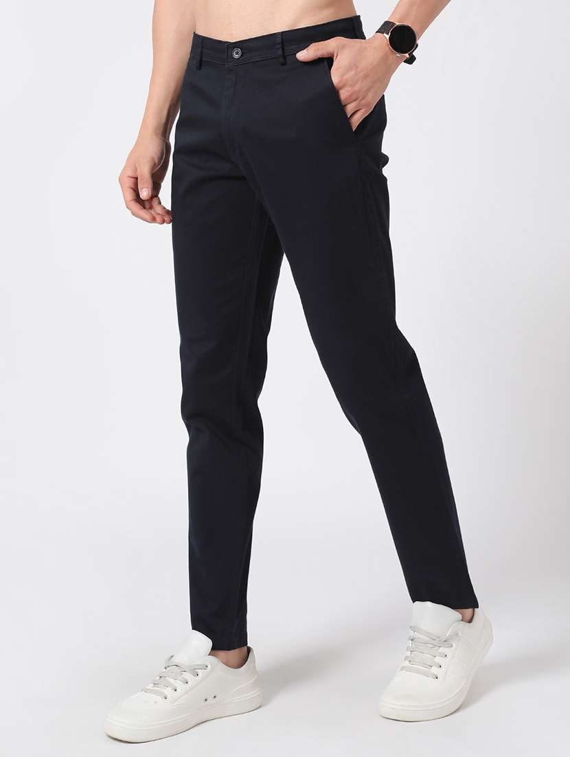 men blue cotton chinos casual trouser