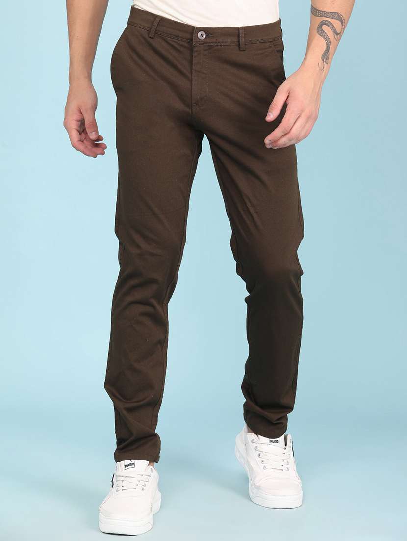 men solid mid rise chinos casual trouser