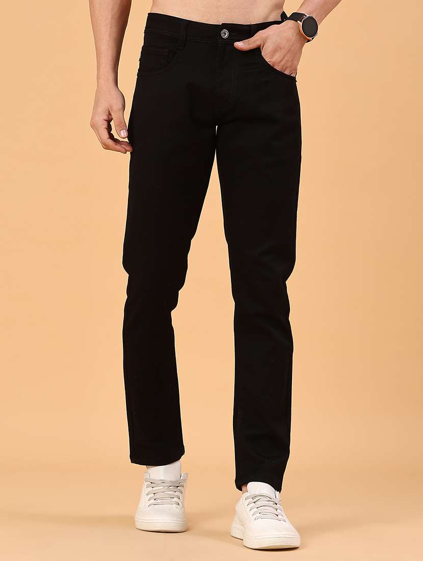 men plain mid rise full length slim fit jeans