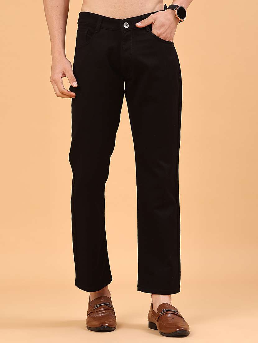 men plain mid rise ankle length straight jeans