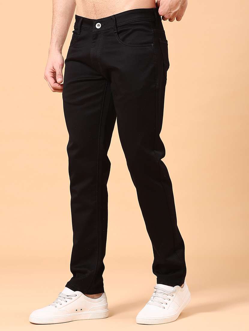 men plain mid rise full length jeans