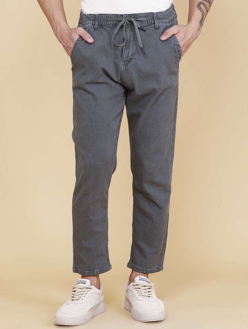 men plain mid rise full length tapered jeans