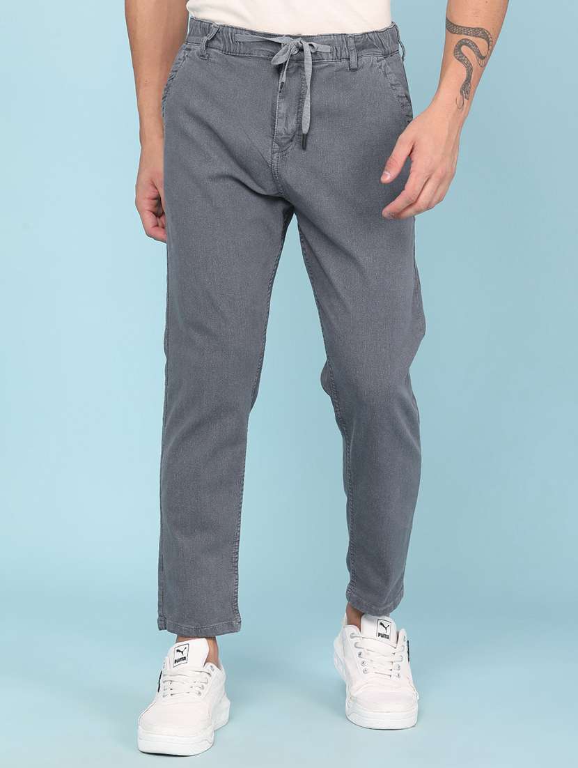 men plain mid rise full length tapered jeans