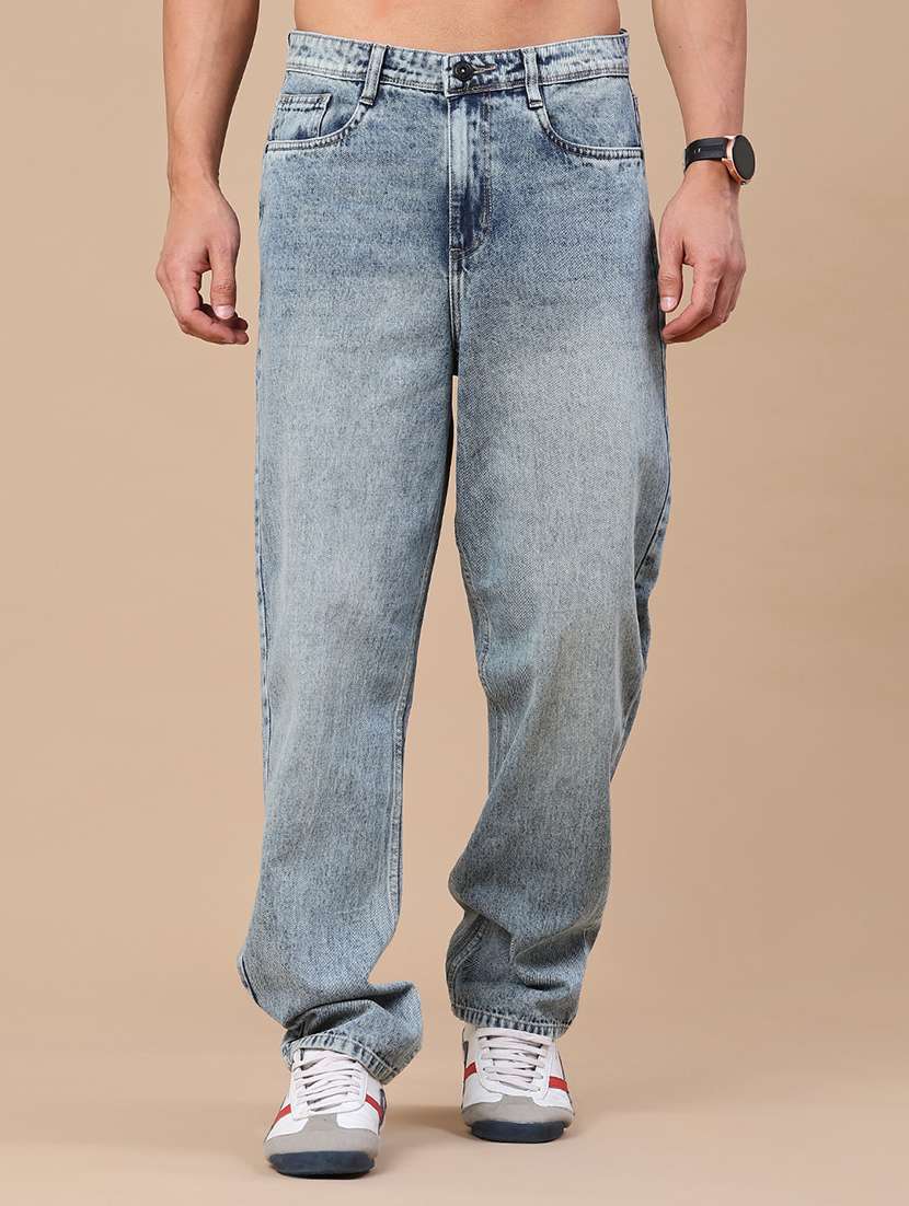 men washed mid rise full length relaxed fit jeans