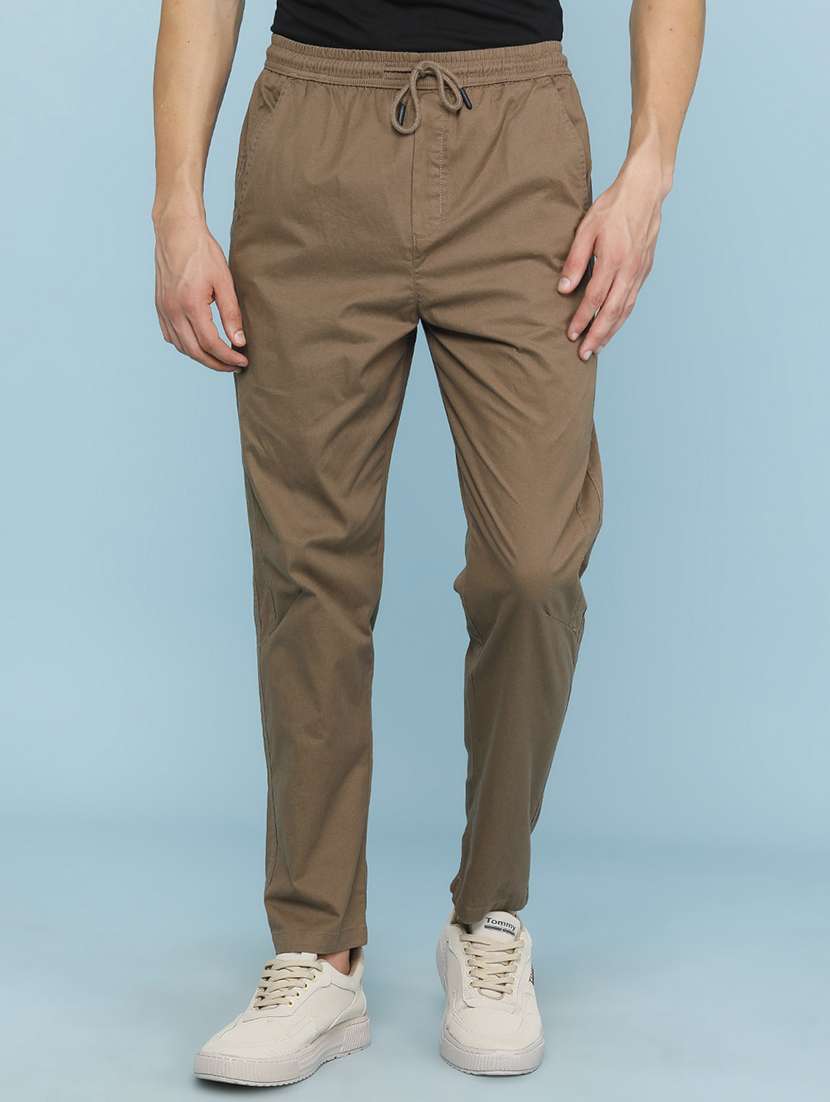 men solid mid rise flat front trouser