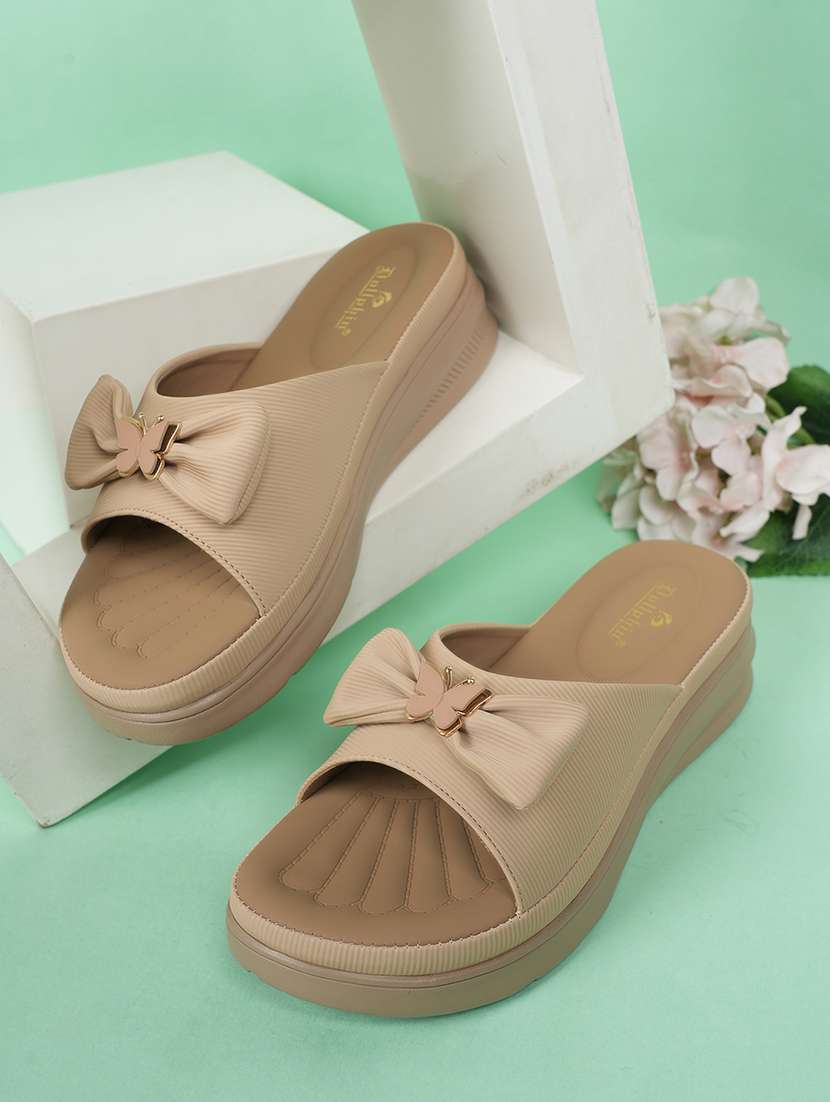 women solid slip on wedges