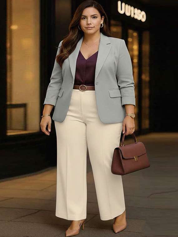 women solid long sleeve single breasted blazer