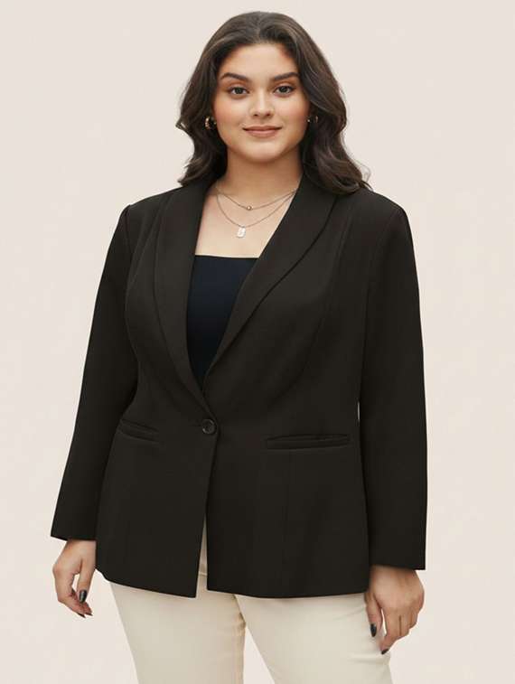 women solid long sleeve single breasted blazer