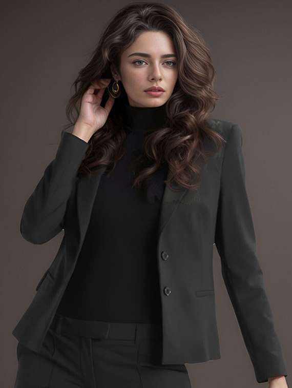 women solid long sleeve single breasted blazer