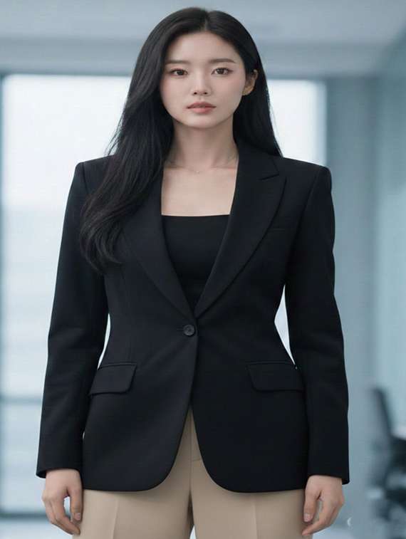 women solid long sleeve single breasted blazer