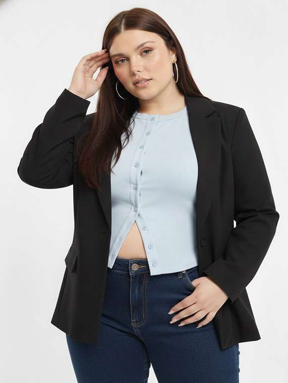women solid long sleeve single breasted blazer