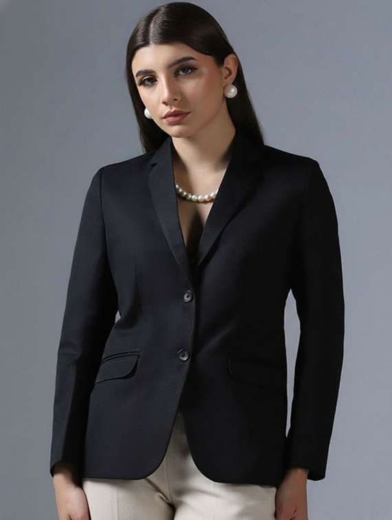 women solid long sleeve single breasted blazer
