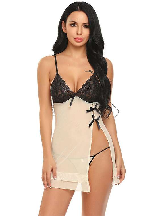 women self designed sleeveless lace babydoll
