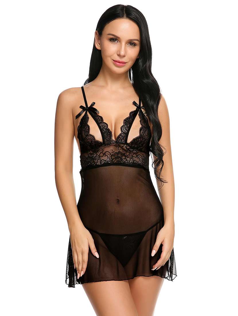 women self designed sleeveless lace babydoll