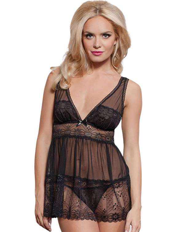 women self designed sleeveless lace babydoll