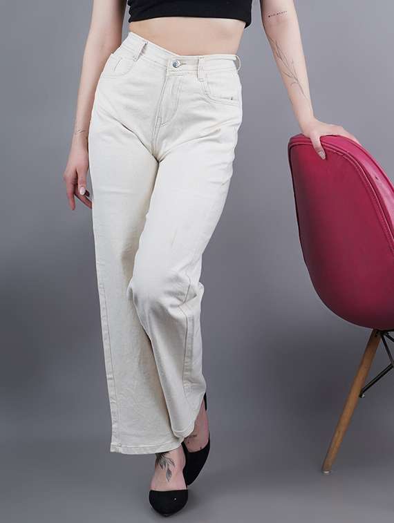 women solid high rise straight jean