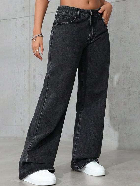 women solid mid rise relaxed fit jean