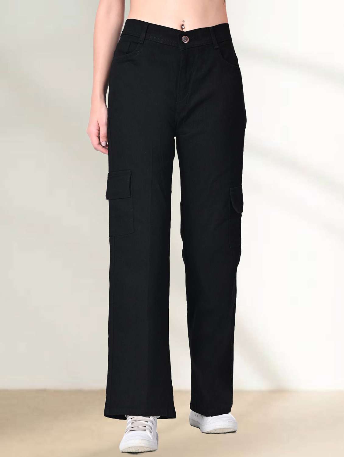 women solid mid rise cargo
