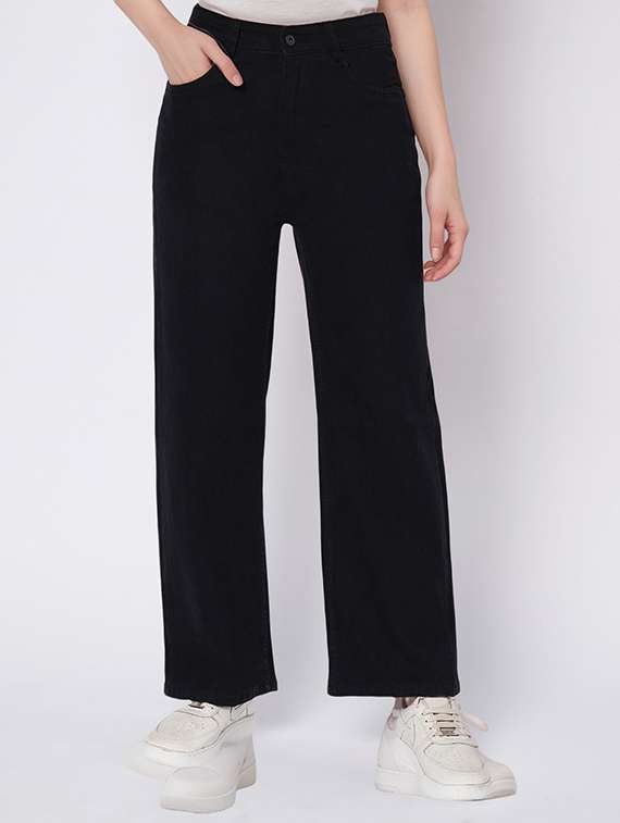 women solid mid rise straight jean