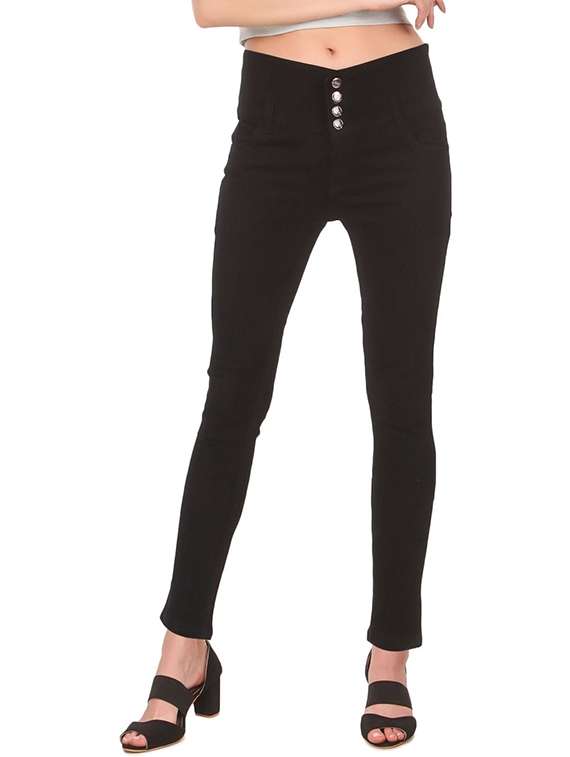 women solid mid rise slim fit jean