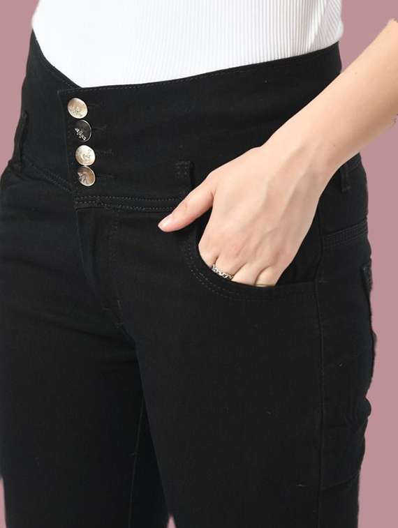 women solid slash knee mid rise slim fit jean - 22342728 -  Standard Image - 3