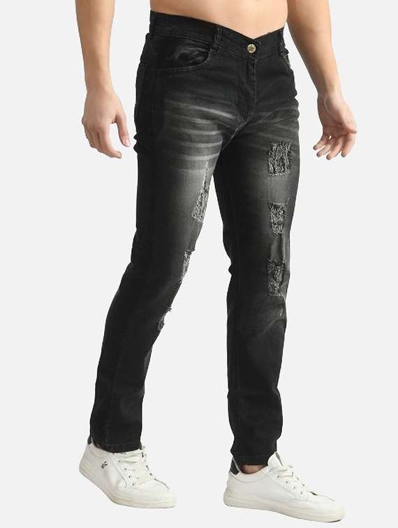 men distress mid rise full length jeans