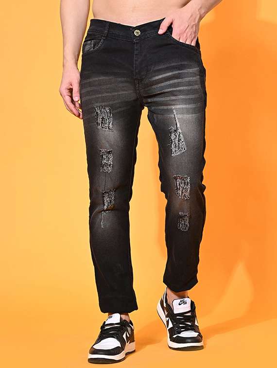 men distress mid rise ankle length jeans