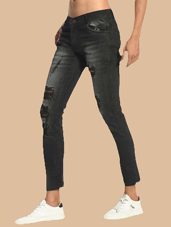 men distress mid rise ankle length jeans