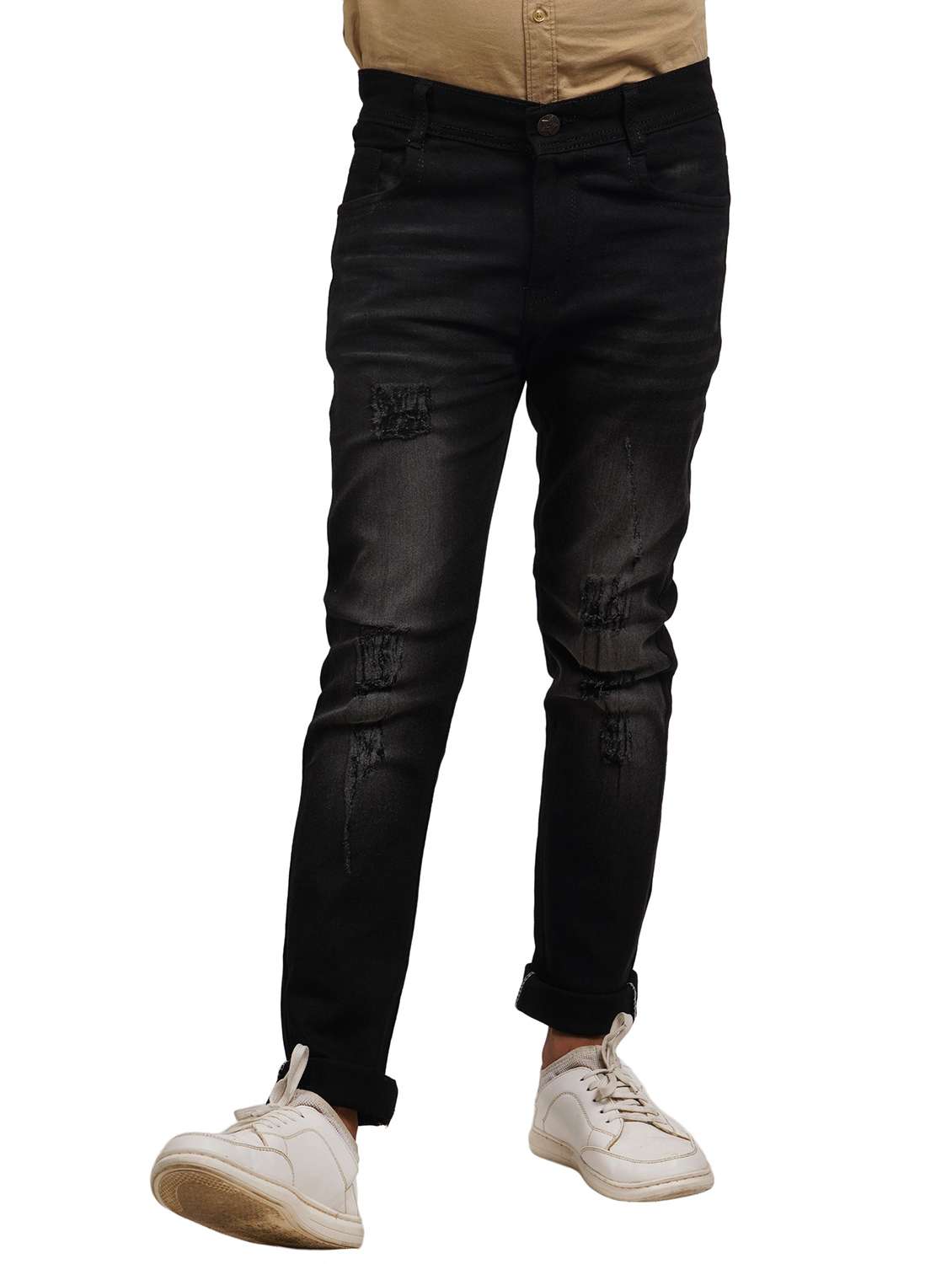 men distress mid rise full length slim fit jeans