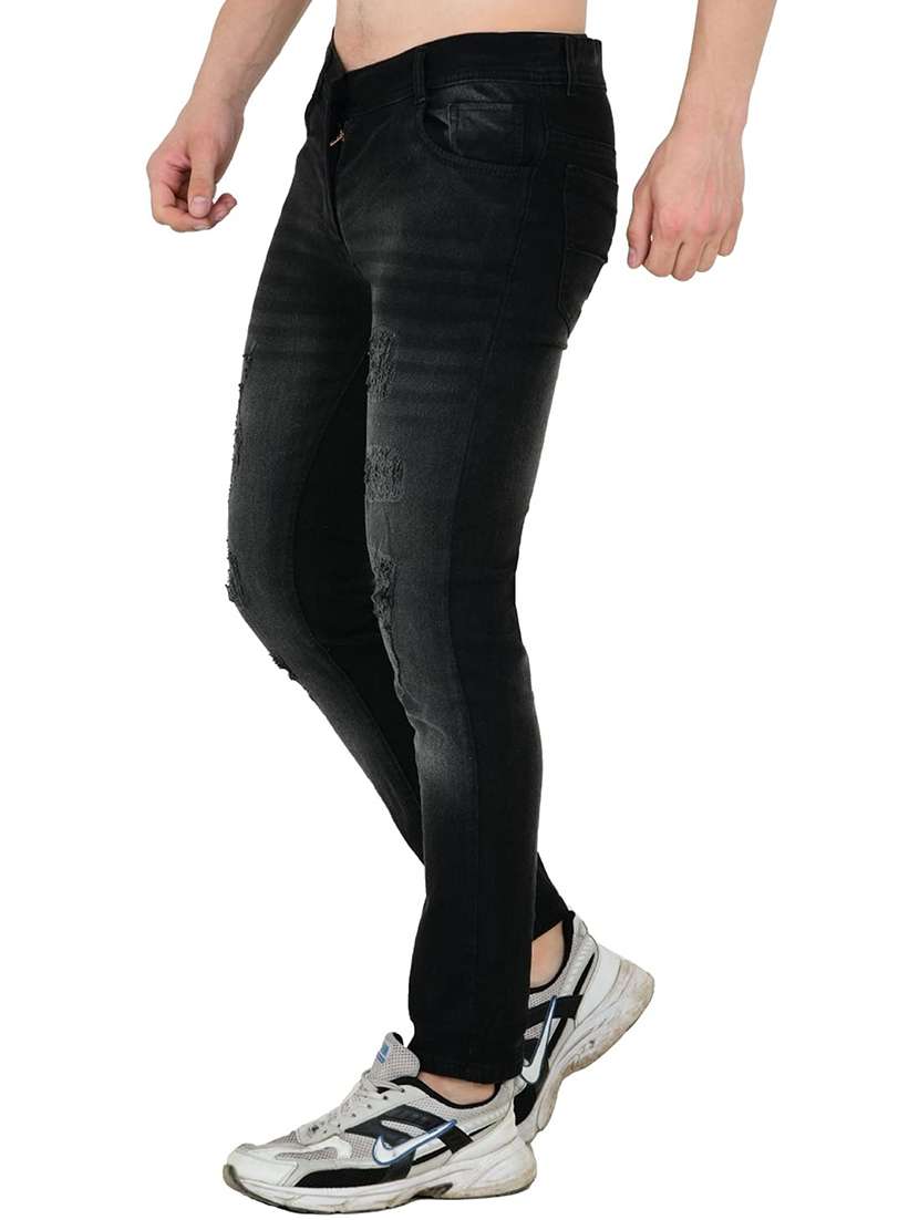 men distress mid rise full length slim fit jeans